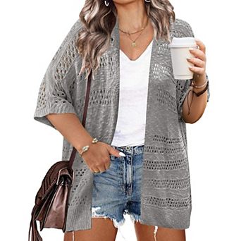Zeagoo Women's Lightweight Short Sleeve Crochet Cardigan Boho Open Front Knitted Kimono