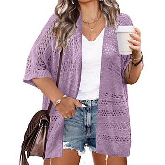 Zeagoo Women's Lightweight Short Sleeve Crochet Cardigan Boho Open Front Knitted Kimono