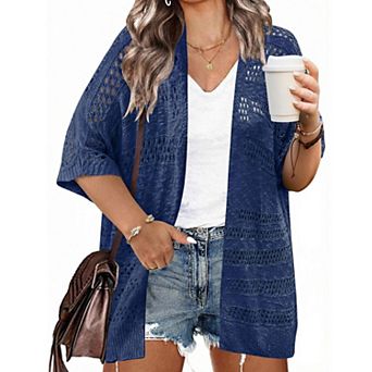 Zeagoo Women's Lightweight Short Sleeve Crochet Cardigan Boho Open Front Knitted Kimono