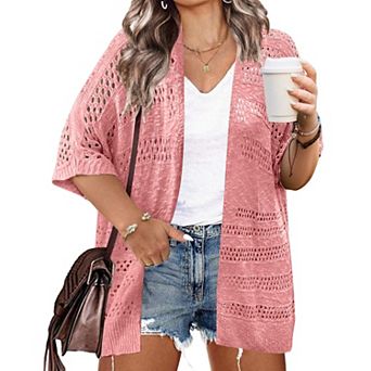 Zeagoo Women's Lightweight Short Sleeve Crochet Cardigan Boho Open Front Knitted Kimono