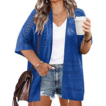 Zeagoo Women's Lightweight Short Sleeve Crochet Cardigan Boho Open Front Knitted Kimono