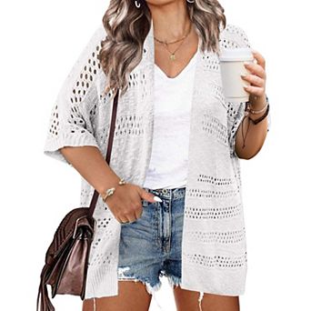 Zeagoo Women's Lightweight Short Sleeve Crochet Cardigan Boho Open Front Knitted Kimono