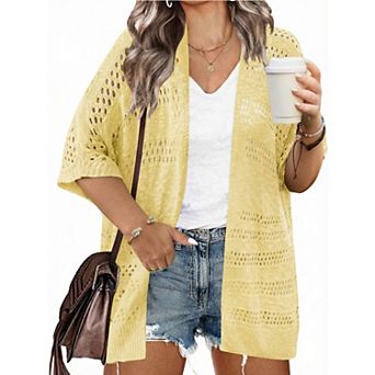 Zeagoo Women's Lightweight Short Sleeve Crochet Cardigan Boho Open Front Knitted Kimono