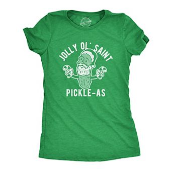 Womens Jolly Ol Saint Pickle-As T Shirt Funny Christmas Santa Pickle Graphic Tee