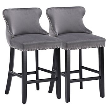 Merax Contemporary Velvet Upholstered Wing Back Barstools