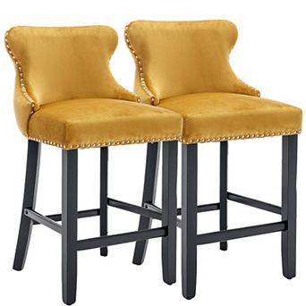 Merax Contemporary Velvet Upholstered Wing Back Barstools