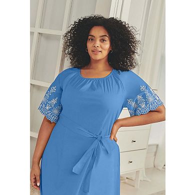 Avenue Women's Plus Size Eyelet Embroidered Midi Dress