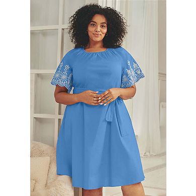 Avenue Women's Plus Size Eyelet Embroidered Midi Dress