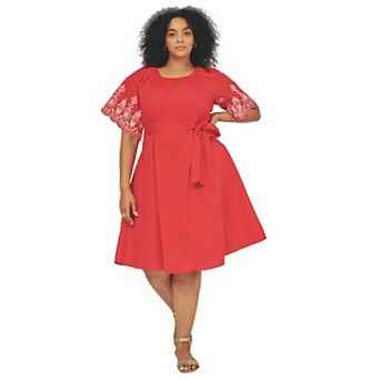 Avenue Women's Plus Size Eyelet Embroidered Midi Dress