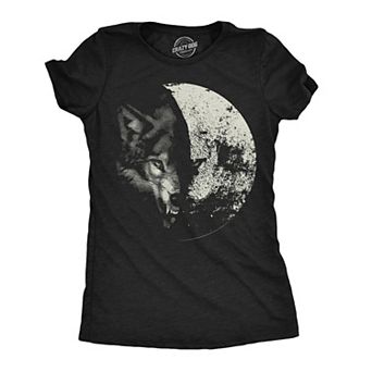Womens Funny T Shirts Wolf Moon Cool Space Graphic Tee for Ladies