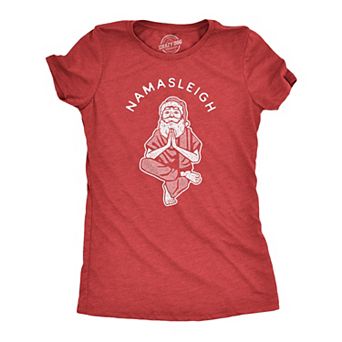 Womens Namasleigh T Shirt Funny Namaste Yoga Meditation Santa Sleigh Christmas Tee