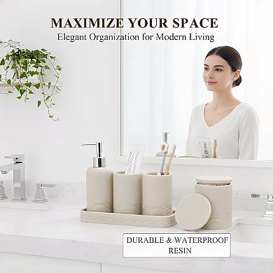 Soap Dispenser and Toothbrush Holder Set 6 Piece Bathroom Kit