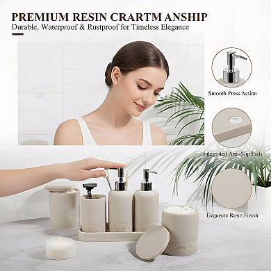 Soap Dispenser and Toothbrush Holder Set 6 Piece Bathroom Kit