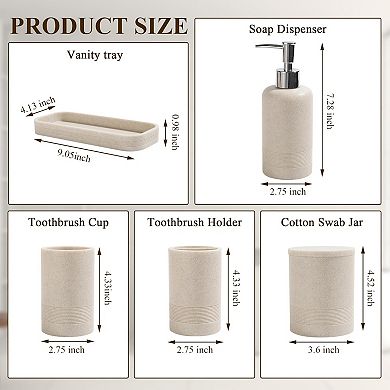 Soap Dispenser and Toothbrush Holder Set 6 Piece Bathroom Kit