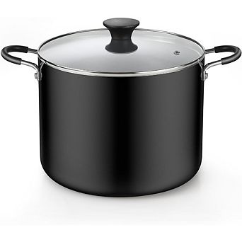 Great Ambitions 10.5-qt Nonstick Stockpot with Glass Lid, Deep Cookware, Black