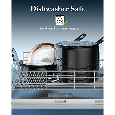 Great Ambitions 10.5-Qt Nonstick Stockpot with Glass Lid, Deep Cookware, Black