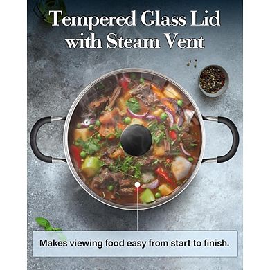 Great Ambitions 10.5-Qt Nonstick Stockpot with Glass Lid, Deep Cookware, Black