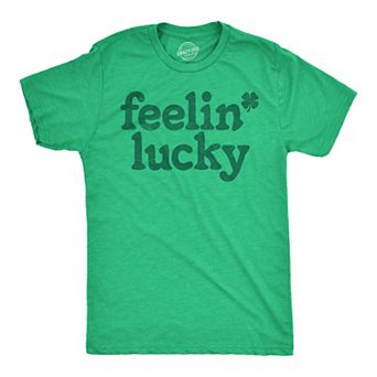 Mens Feelin Lucky T shirt Funny St Pattys Days Parade Four Leaf Clover Tee for Guys