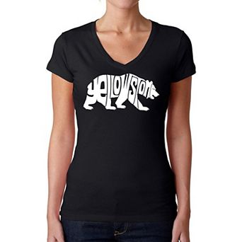 Yellowstone Bear - Women's Word Art V-Neck T-Shirt