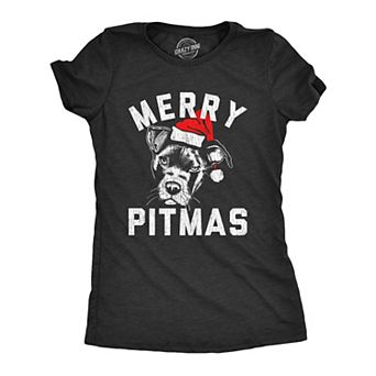 Womens Merry Pitmas T Shirt Funny Christmas Dog Pitbull Lover Pitty Holiday Graphic Novelty Tee
