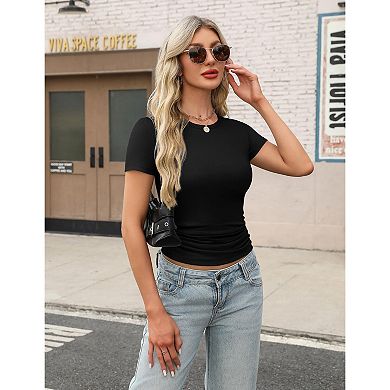 Zeagoo Women's Short Sleeve Crewneck Ribbed Knit Blouse Casual Slim Fitted Basic Tee Tops