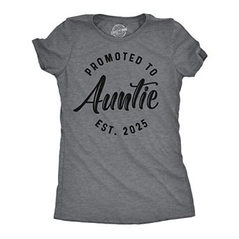 Womens Funny T Shirts Promoted to Auntie 2025 Sarcastic Family New Baby Graphic Tee for Ladies