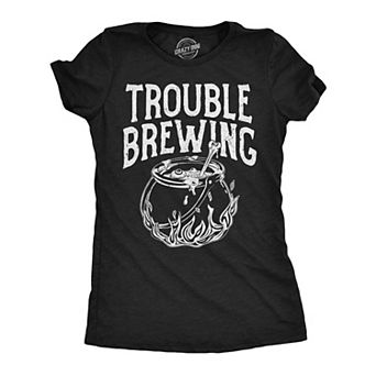 Womens Funny T Shirts Trouble Brewing Sarcastic Halloween Graphic Tee for Ladies