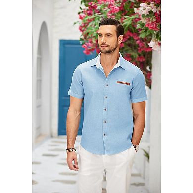 COOFANDY Short Sleeved Shirts Men Casual Button Down Dress Shirt Denim Work Shirts