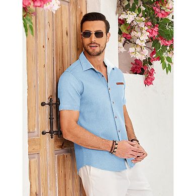 COOFANDY Short Sleeved Shirts Men Casual Button Down Dress Shirt Denim Work Shirts