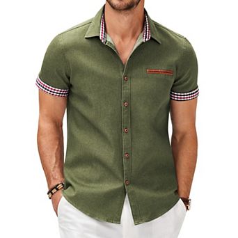 COOFANDY Short Sleeved Shirts Men Casual Button Down Dress Shirt Denim Work Shirts