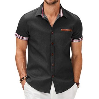 COOFANDY Short Sleeved Shirts Men Casual Button Down Dress Shirt Denim Work Shirts