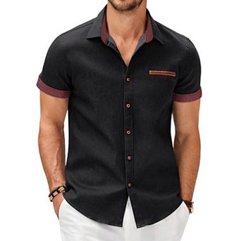 COOFANDY Short Sleeved Shirts Men Casual Button Down Dress Shirt Denim Work Shirts