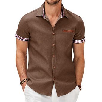 COOFANDY Short Sleeved Shirts Men Casual Button Down Dress Shirt Denim Work Shirts