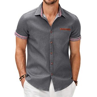 COOFANDY Short Sleeved Shirts Men Casual Button Down Dress Shirt Denim Work Shirts