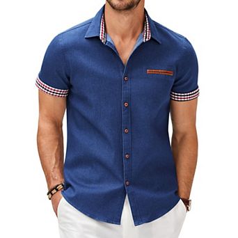 COOFANDY Short Sleeved Shirts Men Casual Button Down Dress Shirt Denim Work Shirts