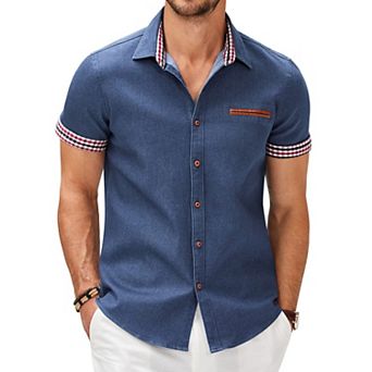 COOFANDY Short Sleeved Shirts Men Casual Button Down Dress Shirt Denim Work Shirts