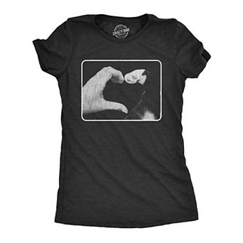 Womens Hand Paw Heart T Shirt Funny Cute Kitten Feline Lovers Tee for Ladies