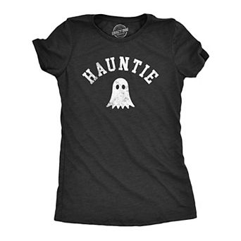 Womens Hauntie T Shirt Funny Halloween Aunt Family Lovers Ghost Joke Tee for Ladies