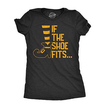 Womens If The Shoe Fits T Shirt Funny Halloween Witch Feet Salem Joke Tee for Ladies