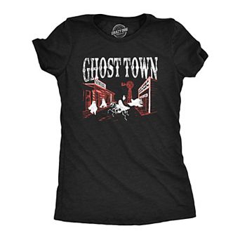 Womens Ghost Town T Shirt Funny Halloween Bed Sheet Ghosts Joke Tee for Ladies