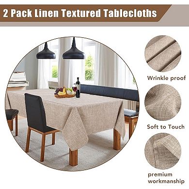 Tablecloths Rectangle 60 x 84 Inch - 2 Pack Neutral Table Clothes for 4-6 Foot Tables, Wrinkle-Proof