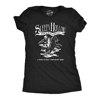 Womens Sleepy Hollow Bed and Breakfast T Shirt Funny Halloween Spooky Hotel Inn Joke Tee for Ladies