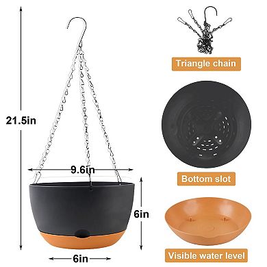 10 Inch Self Watering Hanging Planters 3 Pack Plastic Basket with Removable Tray for Indoor Outdoor