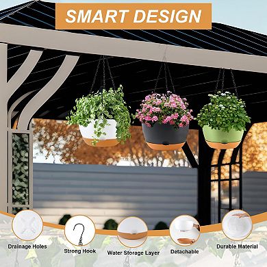 10 Inch Self Watering Hanging Planters 3 Pack Plastic Basket with Removable Tray for Indoor Outdoor