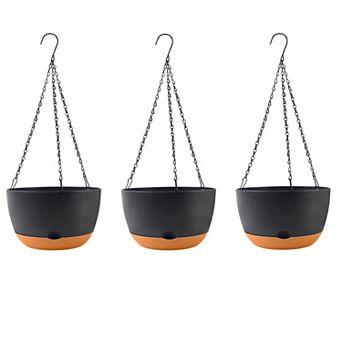 10 Inch Self Watering Hanging Planters 3 Pack Plastic Basket with Removable Tray for Indoor Outdoor