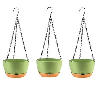 10 Inch Self Watering Hanging Planters 3 Pack Plastic Basket with Removable Tray for Indoor Outdoor