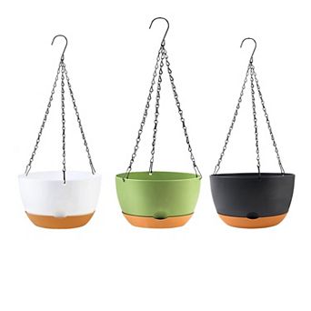 10 Inch Self Watering Hanging Planters 3 Pack Plastic Basket with Removable Tray for Indoor Outdoor