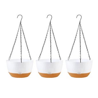 10 Inch Self Watering Hanging Planters 3 Pack Plastic Basket with Removable Tray for Indoor Outdoor