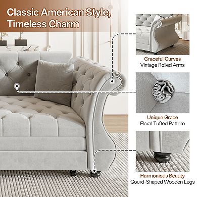 Merax Convertible Velvet Sofa Bed, Chesterfield Flower Tufted Pull Out Sofa Bed with Rolled Arms
