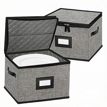 Great Ambitions Quilted Hard-Shell Dish Storage with 24 Felt Dividers, 2-Pack, 12x12x8in